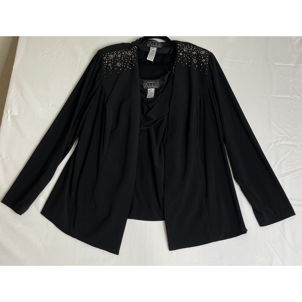 Alex Evenings Womens 2X 2 Piece Set Black Beaded Cardigan & Tank Event Chic NEW